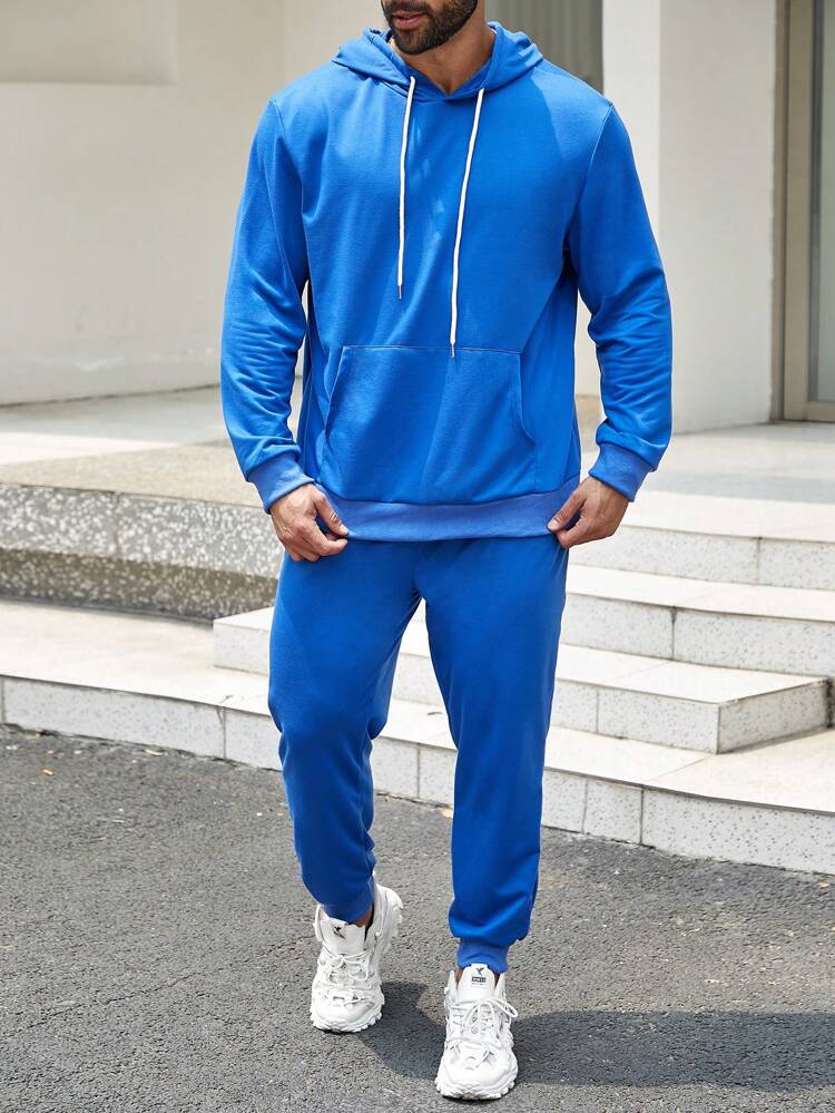 Men Plus Size Fashion Solid Color Long Sleeve Sweatshirt And Pants Set