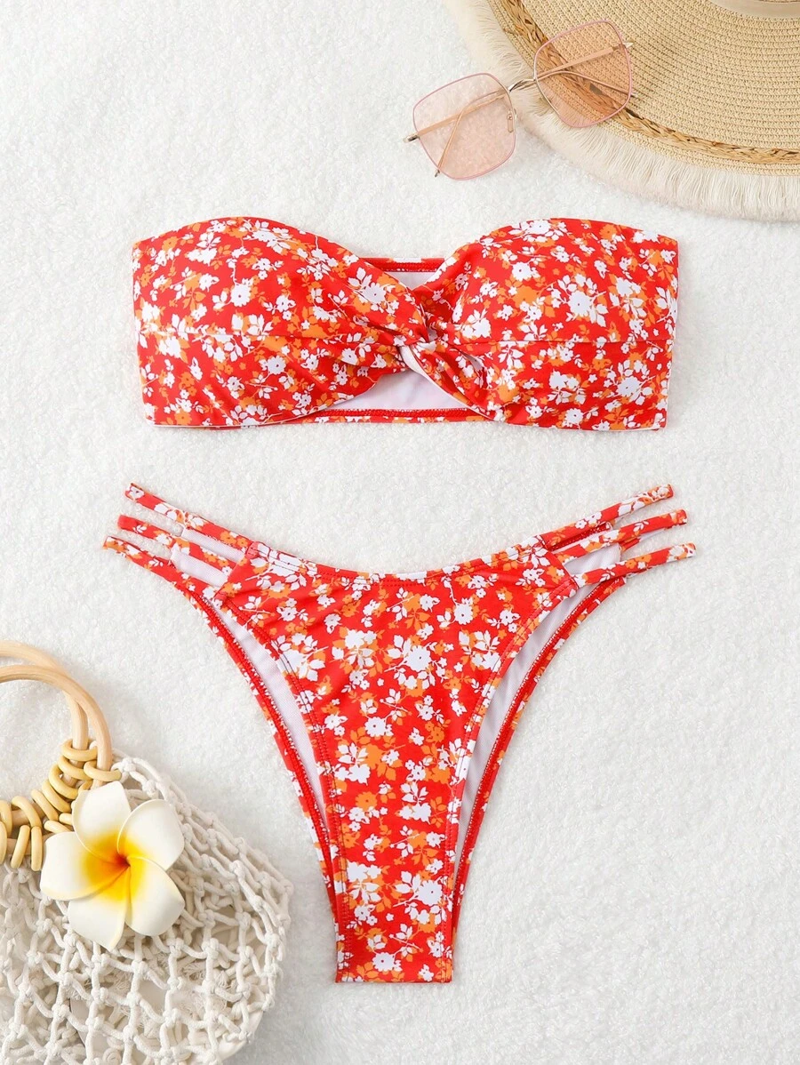 SHEIN Swim Women's Vacation Style Printed Bikini Set, Random Printed For Summer - Multicolor - View 1