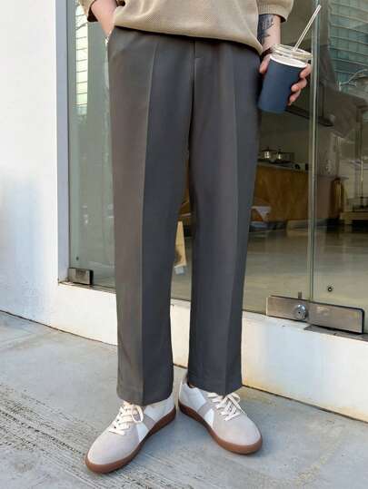 DAZY Men Casual Solid Color Tapered Suit Trousers Business Attire