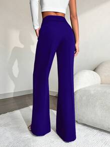 EURMUSE Solid Seam Front Suit Pants - Royal Blue - View 2