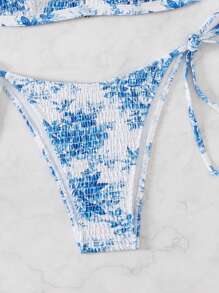 SHEIN Swim Summer Random Print Top And Bottom Set For Beach Swimming Pool Vacation - Blue and White - View 7