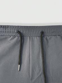 ROMWE MEN Street Life Pantalon cargo plissé décontracté pour homme, couleur unie, pour un usage quotidien en été - Gris - Voir 6