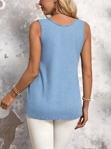 SHEIN LUNE Casual Sleeveless Denim Top With Front Buttons, Spring/Summer - Blue - View 2