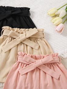 SHEIN Young Girl Solid Color Simple Bow Decoration Shorts