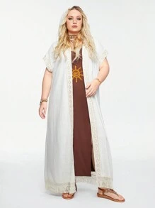 ROMWE Hippie Bohemian Hooded Sunscreen Holiday Mesh Cover Up