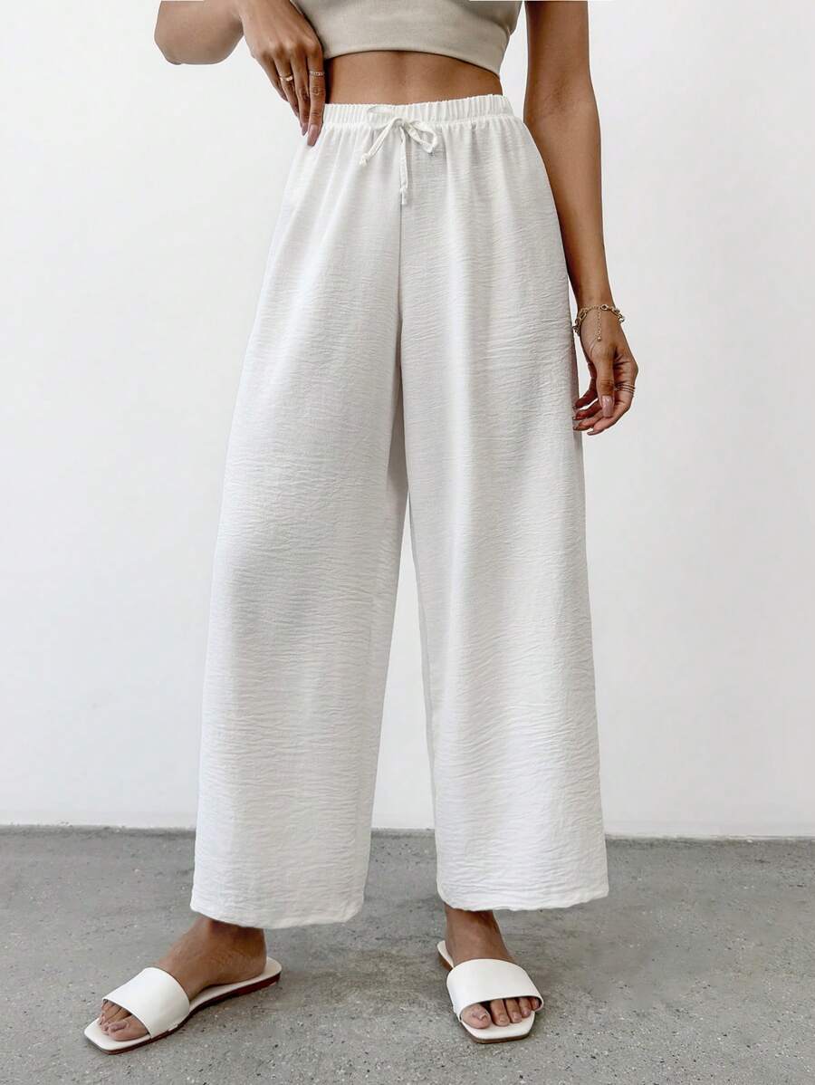 SHEIN PETITE Petite Cottnline Knot純色休閒女褲