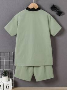 SHEIN Boys Letter Graphic Baseball Collar Shirt & Shorts Without Tee