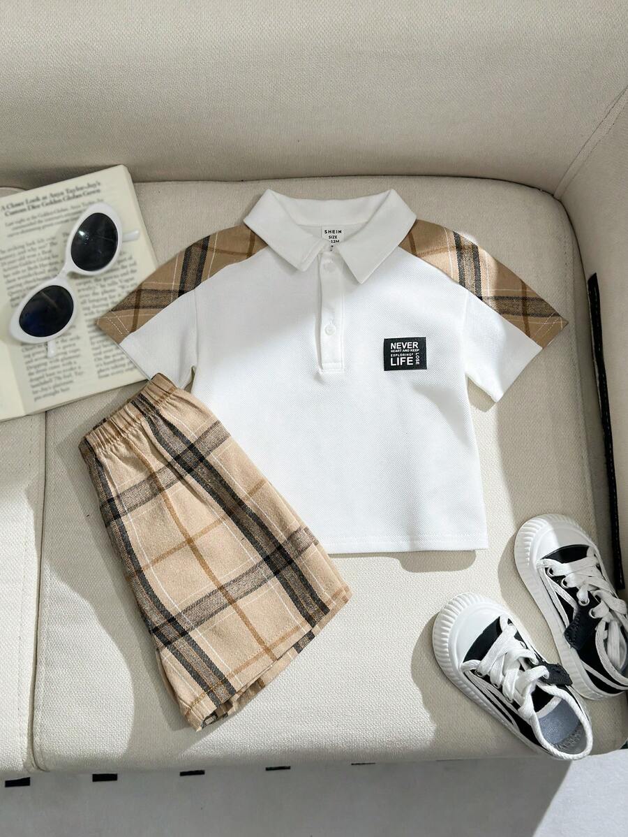 SHEIN Baby Boy Baby Girl Leisure College Style Gentleman Checkered