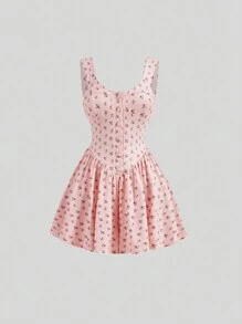 SHEIN MOD Vintage Romantic Floral Print Sleeveless Jumpsuit With Palace-Style Design - Pink - View 1