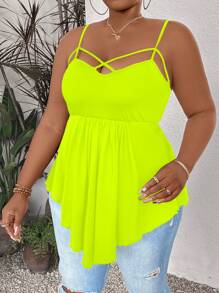 Breezaya Plus Size Women Basic Solid Color Camisole Top And Camisole, Casual Daily Wear - Green - View 3