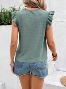 SHEIN Frenchy Women's Solid Color Round Neck Cap Sleeve Casual T-Shirt For Vacation Old Money Style Summer Green Christmas - Green - View 2