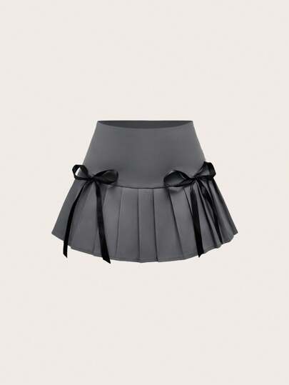 Academia Women Casual Sweet Bowknot Waist Himekaji Pleated Skirt, School