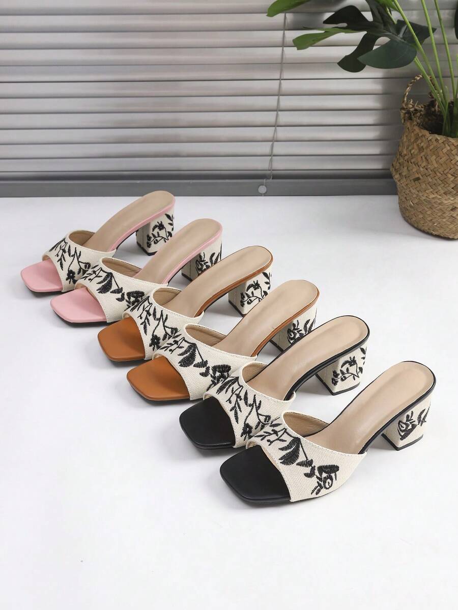 Dép nữ gót nhọn thêu nút trang trí, phong cách cổ điển - màu nâu - Xem 1