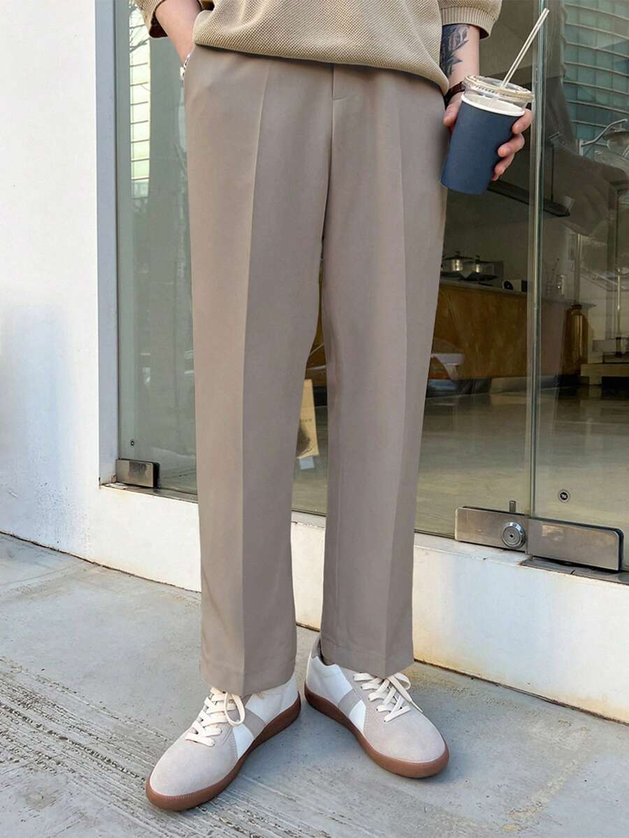 DAZY Men Solid Color Simple Daily Suit Pants Business Attire - Khaki - View 1