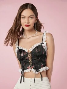 Enchnt Mujeres Elegante Top de tirantes con encaje y espalda abierta con nudo para el verano
