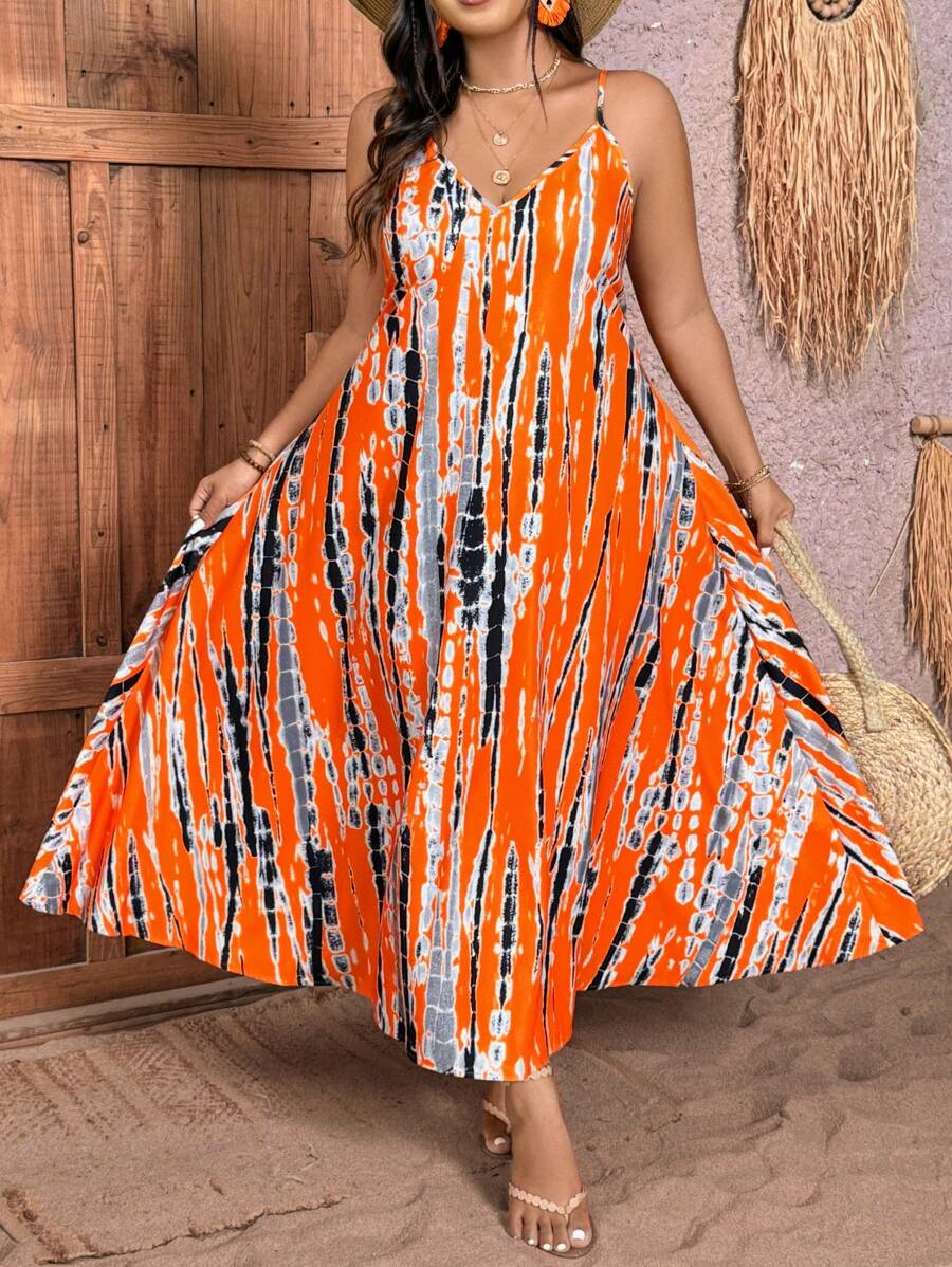 SHEIN Holidaya Plus Size Nữ Mùa Hè In Cà Vạt Áo Dài Thường Ngày - Rỉ Nâu - Xem 1