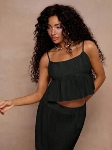 MUSERA Women Summer Textured Peplum Cropped Cami Top Vacation Spring Summer - Black - View 3