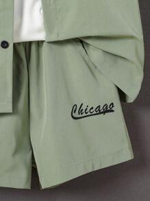 SHEIN Boys Letter Graphic Baseball Collar Shirt & Shorts Without Tee