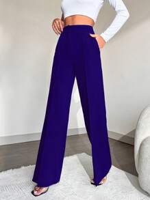 EURMUSE Solid Seam Front Suit Pants - Royal Blue - View 4