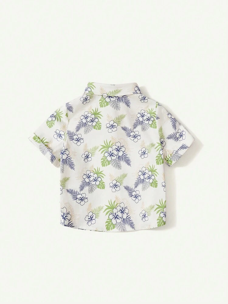 Baby Boy Botanical Flower Pattern Turn-Down Collar Short Sleeve Cardigan