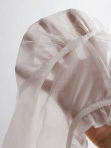 SHEIN Privé Damen romantisches halb-transparentes Chiffonhemd mit 3D-Blumenvolant-Saum und Laternenärmeln, elegant für Urlaub oder Hochzeit