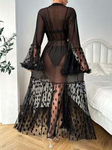 Black Sheer Nightgown For Women With Standard Sizes - Black - View 2