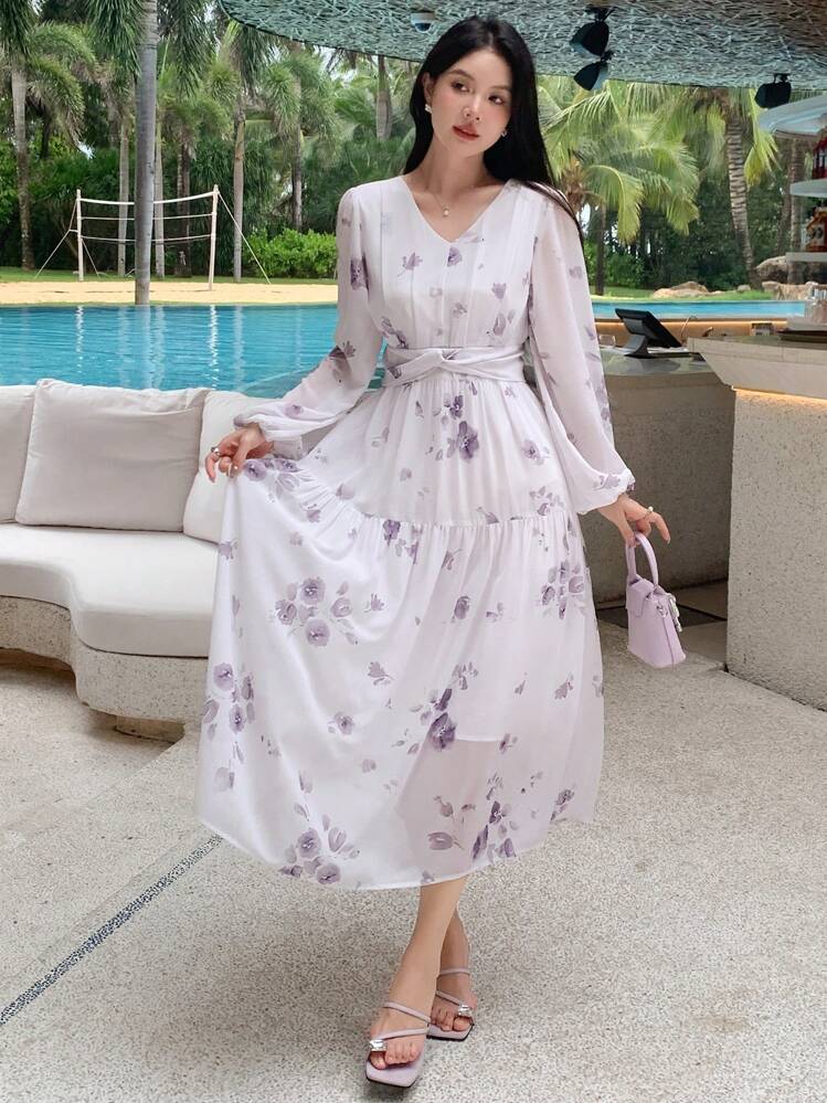 Acka all sheer flower dress（beige） Natalie Floral Smocked Midi Dress