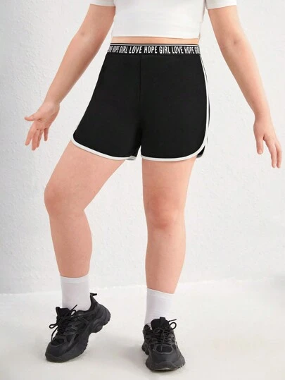 SHEIN Tween Girl Extended Size Sporty Leisure Knitted Patchwork Wide Leg Shorts For Spring And Summer