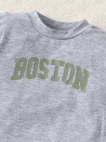 SHEIN Playful Pals Baby Boys' Letter Print Top And Solid Color Pants Set