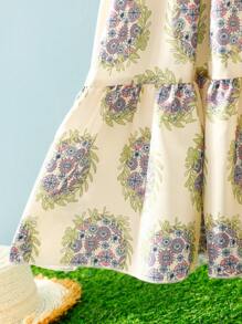 女婴休闲甜美度假露背连衣裙，带荷叶边饰边，适合外出和度假 - 彩色 - 查看 4