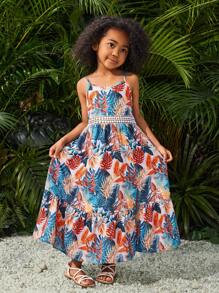 SHEIN SLAYR KIDS Young Girl Loose And Casual Sleeveless Spaghetti Strap Woven Floral Print Vacation Dress - Multicolor - View 6