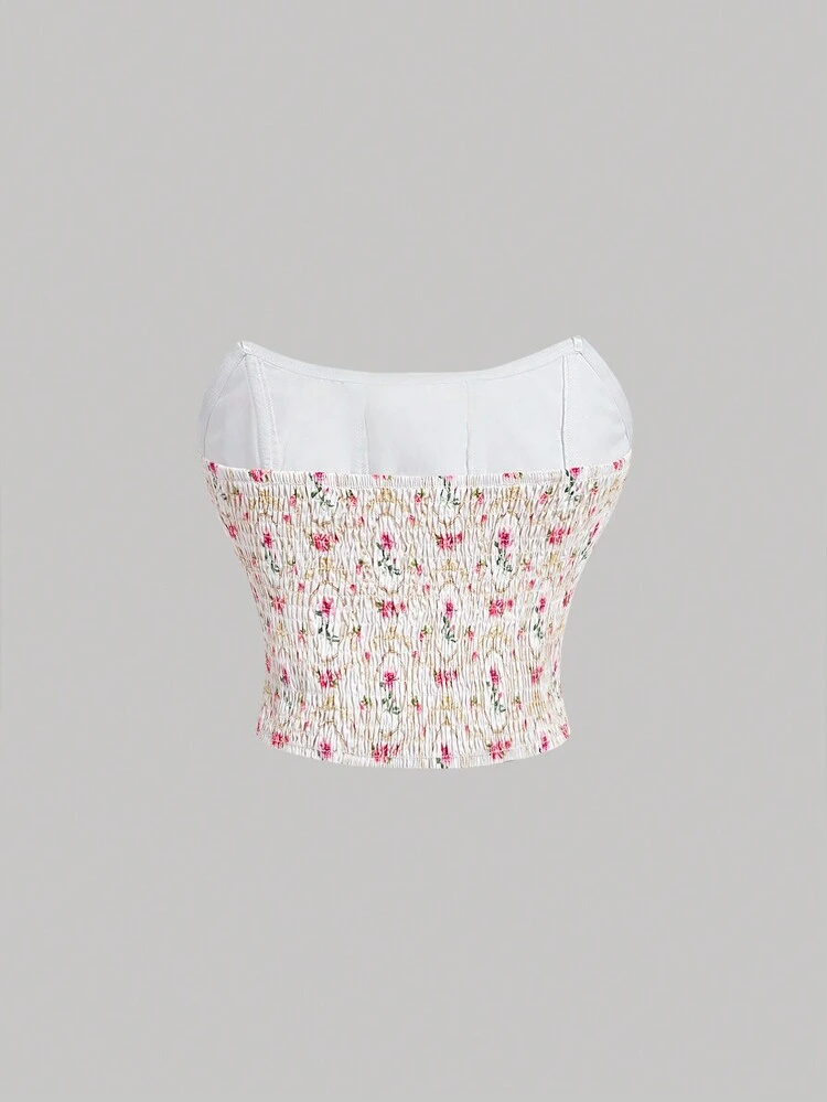 Country Concert Summer Vintage Floral Wallpaper Print Summer Strapless Top