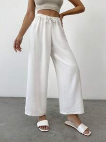 SHEIN PETITE Petite Cottnline Knot純色休閒女褲