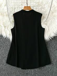 SHEIN Clasi Plus Size Summer Casual Solid Color Ruffle Sleeveless Shirt - Black - View 2