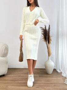 EURMUSE Cable Knit Sweater & Skirt Co-Ord Set - White - View 5