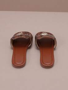 儿童时尚豹头装饰平底凉鞋 - 棕色 - 查看 2