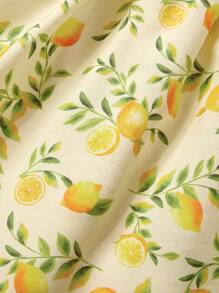 Cozy Pixies Baby Girl Casual Lemon Printed Square Neck Ruffle Waist Mini Dress - Green - View 6