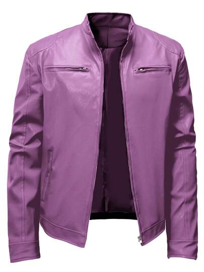 Men's Solid Pu Jacket