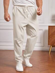 EASEVO Quần dệt kim đơn giản màu trơn cỡ lớn cho nam mặc hàng ngày, cho mùa thu - Màu be - Xem 4