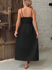 SHEIN Vestido de maternidade casual com decote simples e cor sólida para mulheres grávidas - Preto - Ver 2