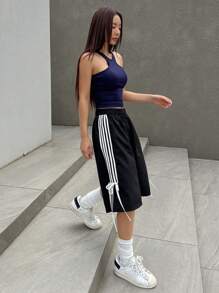 DAZY Mujeres, pantalones cortos a rayas con lazo de moda para ocasiones informales en verano
