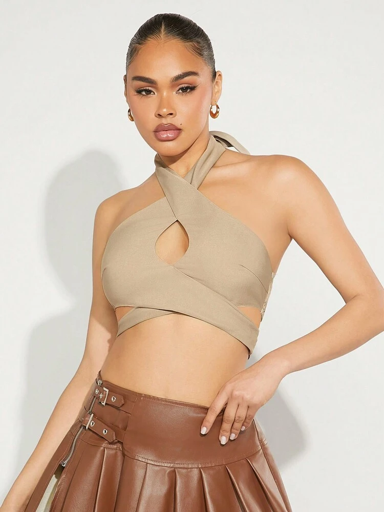 Crisscross Tie Backless Crop Halter Top