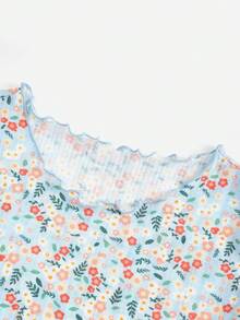 SHEIN VCAY Plus Size Nữ Mùa Hè In Hoa Cổ Tròn Tay Ngắn Áo Thun Thường Ngày - Màu xanh lam - Xem 4