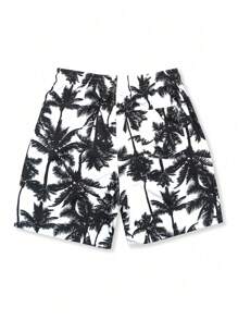 Manfinity VDAYZ 1 pièce Short de plage à cordon de serrage avec graphique pour hommes (imprimé coupe aléatoire). Short de piscine pour la plage, les vacances, les maillots de bain assortis pour couples, Hawaïen