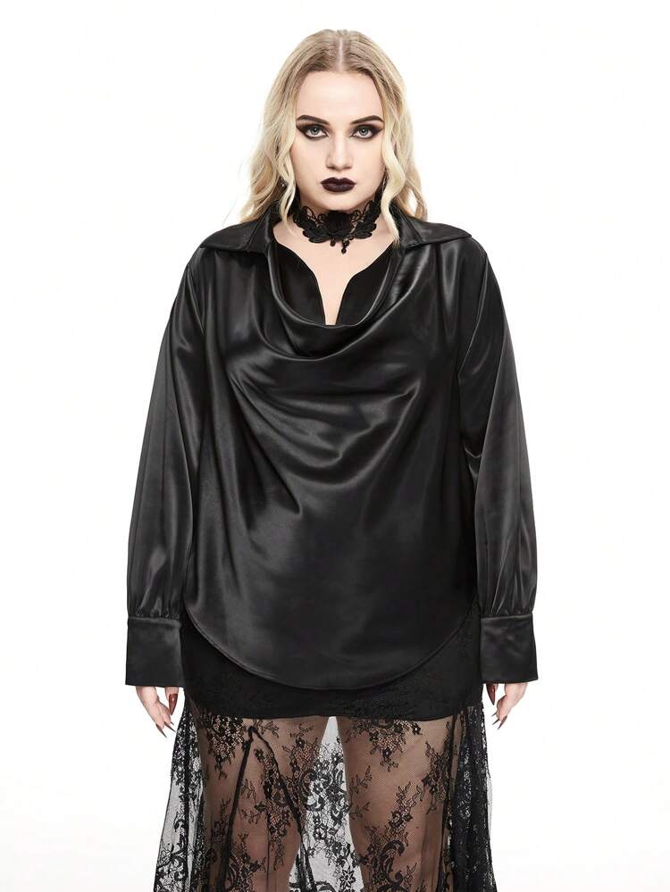Dark Western Country Music Festival Loose Drape Neck Satin Sexy Plus-Size Shirt