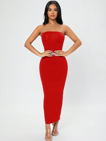 SHEIN PETITE Vestido de verano para mujer con parte posterior dividida tipo tubo