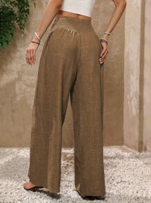 EMERY ROSE 女性時尚寬鬆高腰闊腳長褲 - 卡其色 - 查看 2