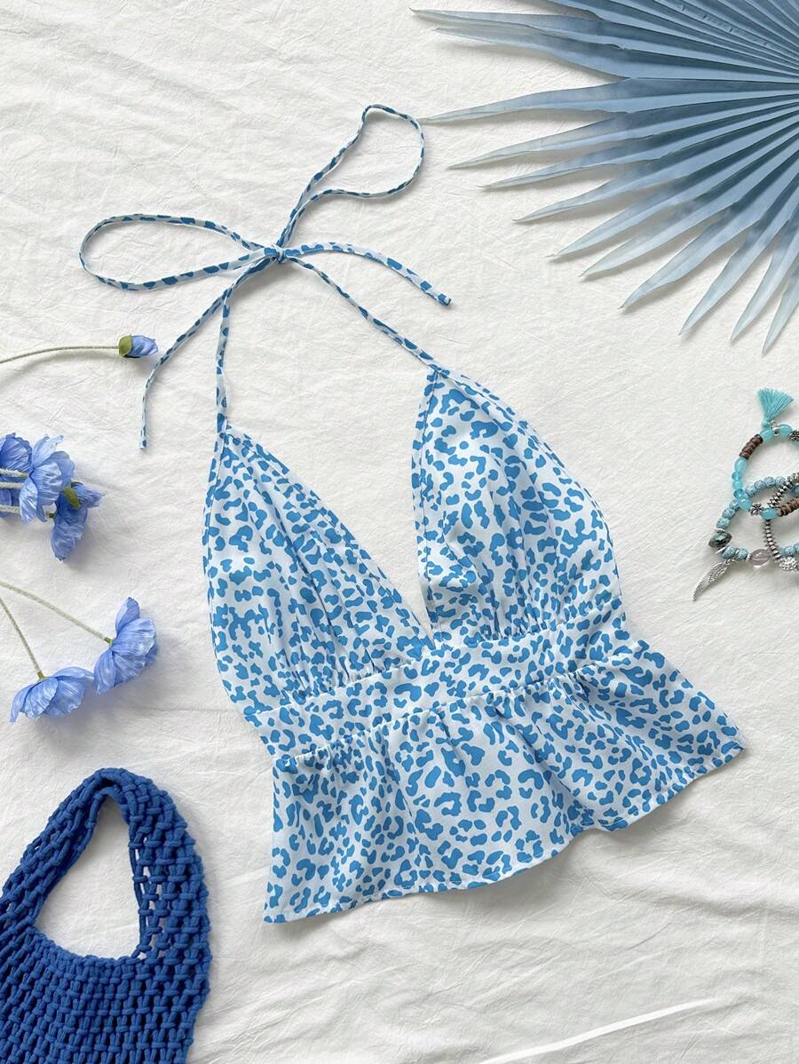 Soleia 雙色花卉印花V領無袖休閒上衣