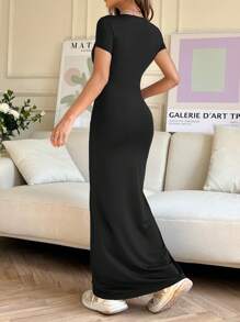 SHEIN EZwear Women Round Neck Slim Fit Short Sleeve Dress For Daily Wear In Spring And Summer,Summer Dresses For Women