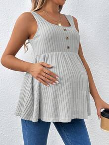 SHEIN Women Leisure Shoulder Strap Maternity Tank Top With Large Round Neck And Long Hem For Maternity - Light Grey - View 5
